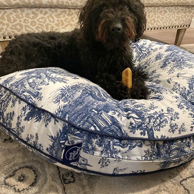 Blue Toile Dog Bed